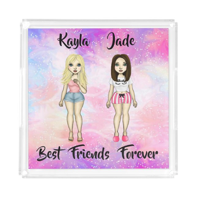 Best Friends Forever Blonde and Brunette Custom  Acrylic Tray (Front)
