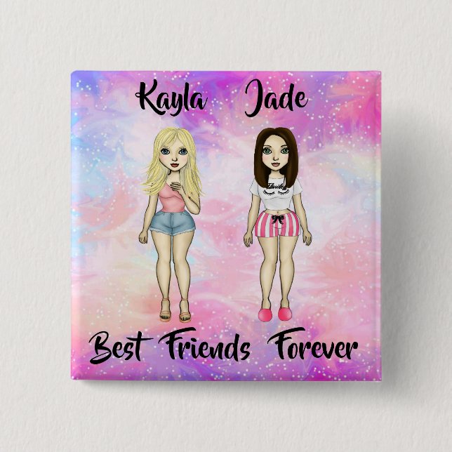Best Friends Forever Blonde and Brunette Custom   Button (Front)