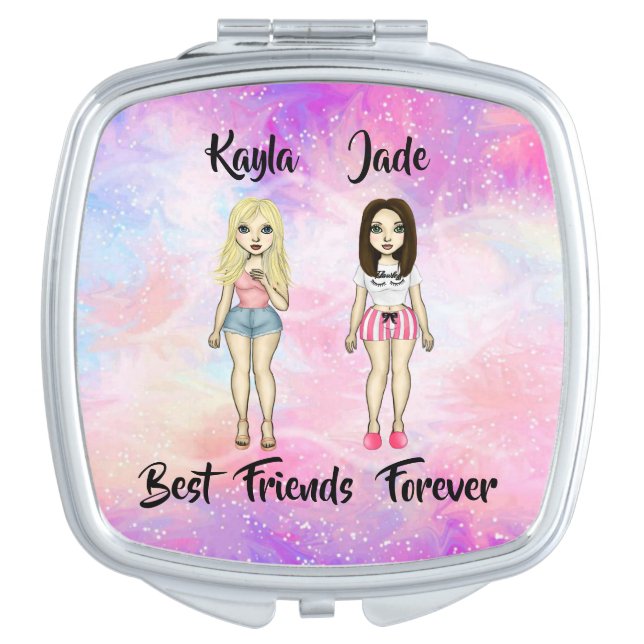 Best Friends Forever Blonde and Brunette Custom   Compact Mirror (Front)