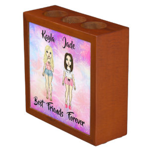 Best Friends Forever Blonde and Brunette Custom Desk Organizer