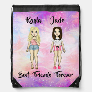 Best Friends Forever Blonde and Brunette Custom Drawstring Bag
