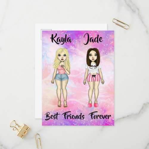 Best Friends Forever Blonde and Brunette Custom   Invitation Postcard