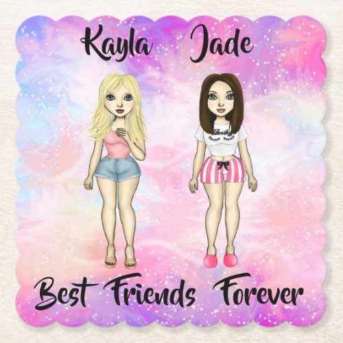 Best Friends Forever Blonde and Brunette Custom  Paper Coaster