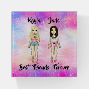 Best Friends Forever Blonde and Brunette Custom Paperweight