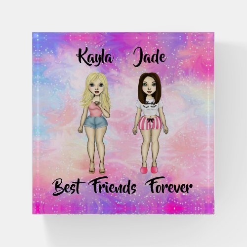 Best Friends Forever Blonde and Brunette Custom   Paperweight