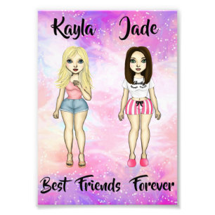 Best Friends Forever Blonde and Brunette Custom Photo Print