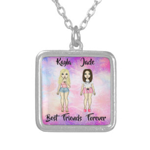 Best Friends Forever Blonde and Brunette Custom Silver Plated Necklace