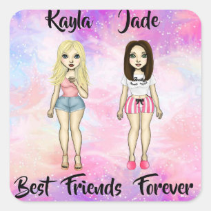 Best Friends Forever Blonde and Brunette Custom   Square Sticker