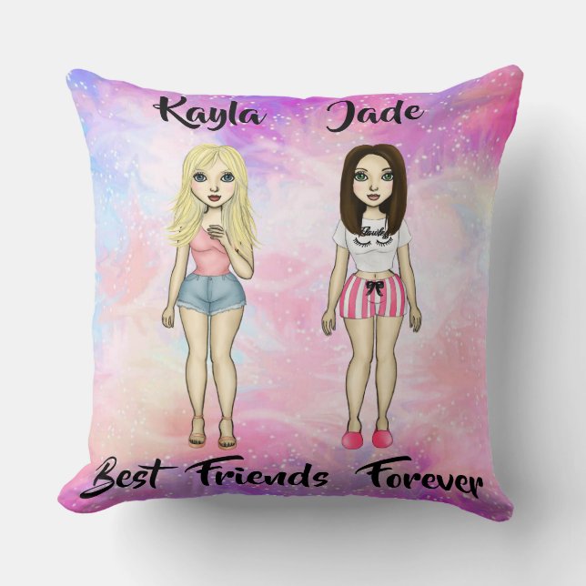 Best Friends Forever Blonde and Brunette Custom Throw Pillow (Front)