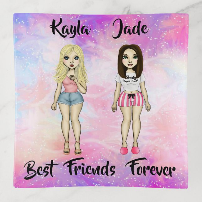 Best Friends Forever Blonde and Brunette Custom   Trinket Tray (Front)