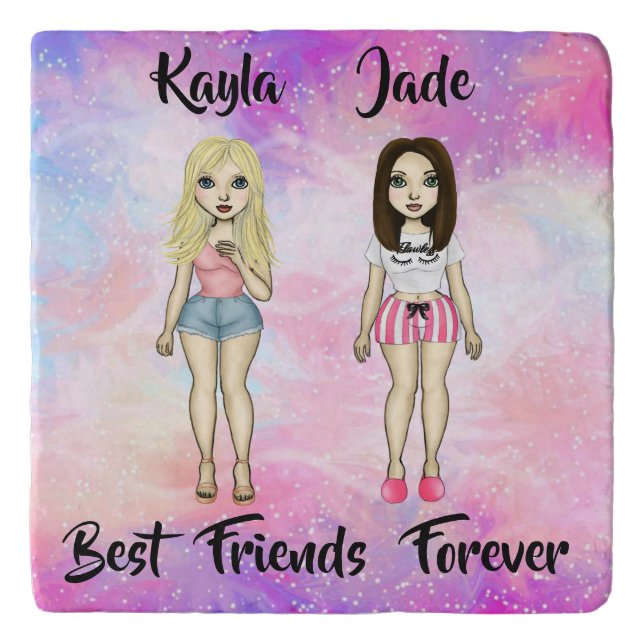 Best Friends Forever Blonde and Brunette Custom   Trivet (Front)
