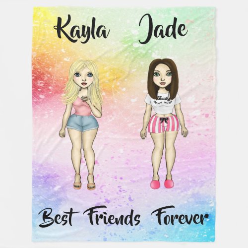 Best Friends Forever Blonde Brunette Color Splash Fleece Blanket