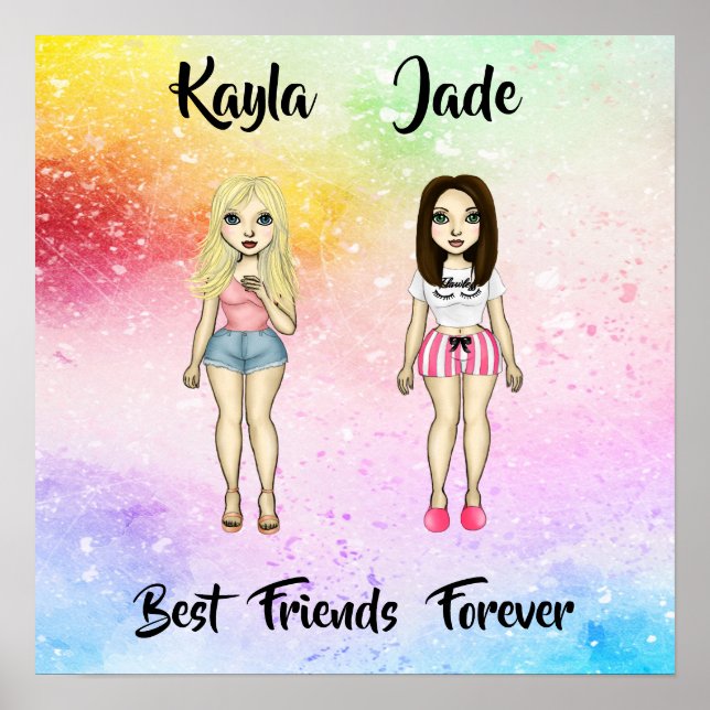 Best Friends Forever Blonde Brunette Color Splash Poster (Front)