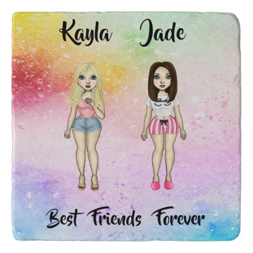 Best Friends Forever Blonde Brunette Color Splash  Trivet