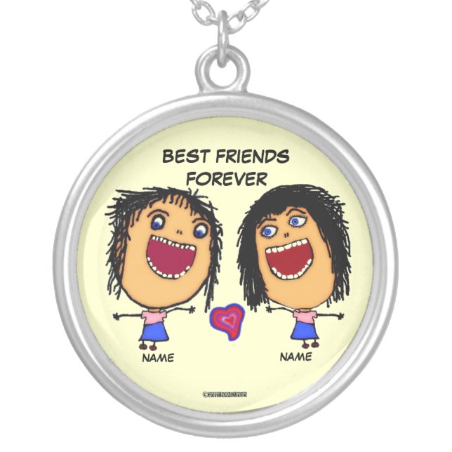 Best Friends Forever Cartoon Silver Plated Necklace (Front)