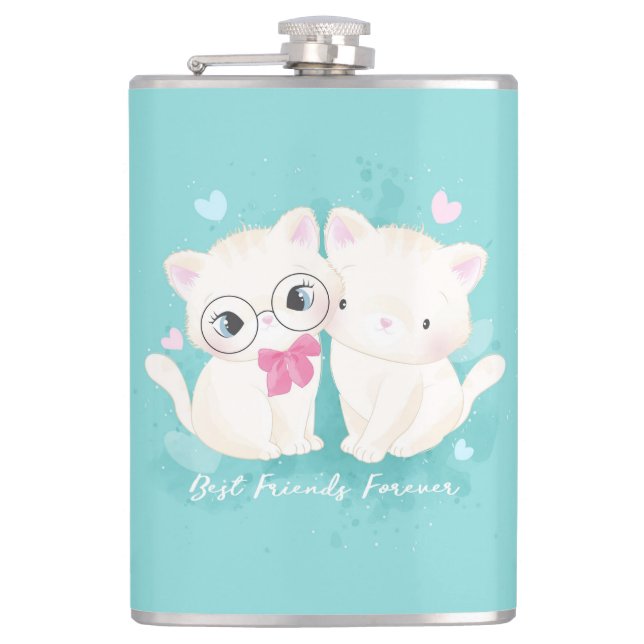 Best Friends Forever Cats  Flask (Front)