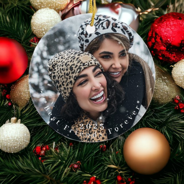 Best Friends Forever Christmas Photo Year Ceramic Ornament (Creator Uploaded)