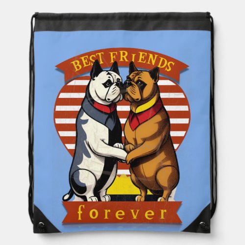 Best friends forever _ Classic Comic Bulldogs Frie Drawstring Bag