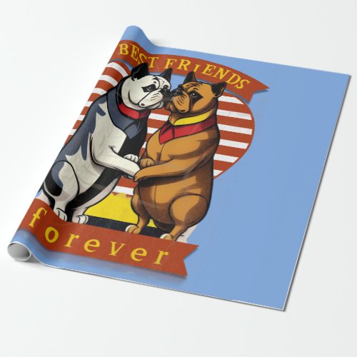 Best friends forever _ Classic Comic Bulldogs Frie Wrapping Paper