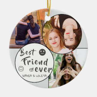 Best Friends Forever Custom 3-Photo Collage Ceramic Ornament