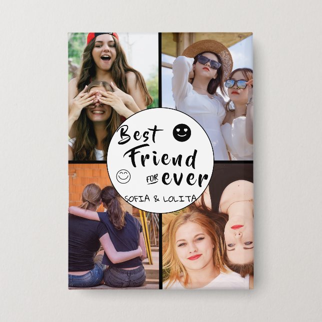 Best Friends Forever | Custom 4-Photo Collage  Button (Front)