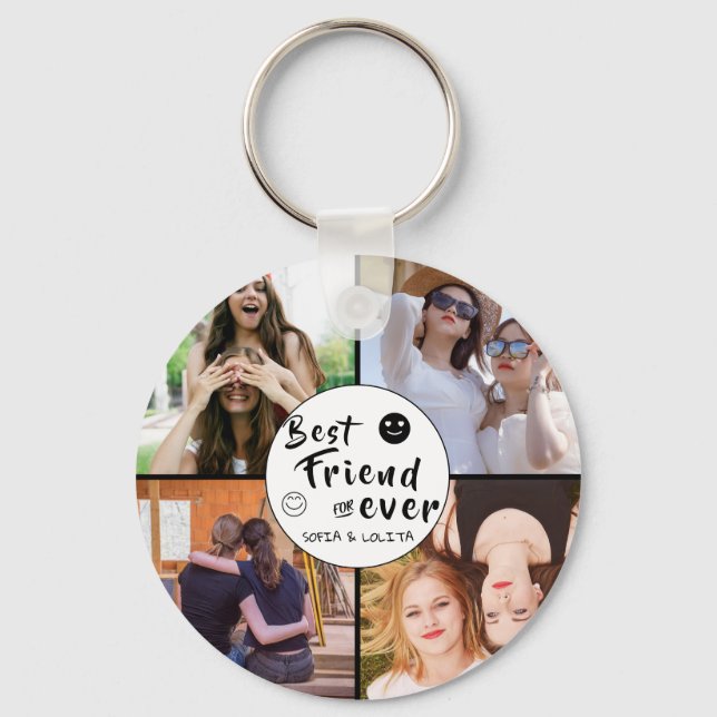 Best Friends Forever – Custom 4-Photo Collage  Keychain (Front)