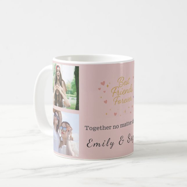 Best Friends Forever – Custom 4-Photo Collage Mug (Front Left)