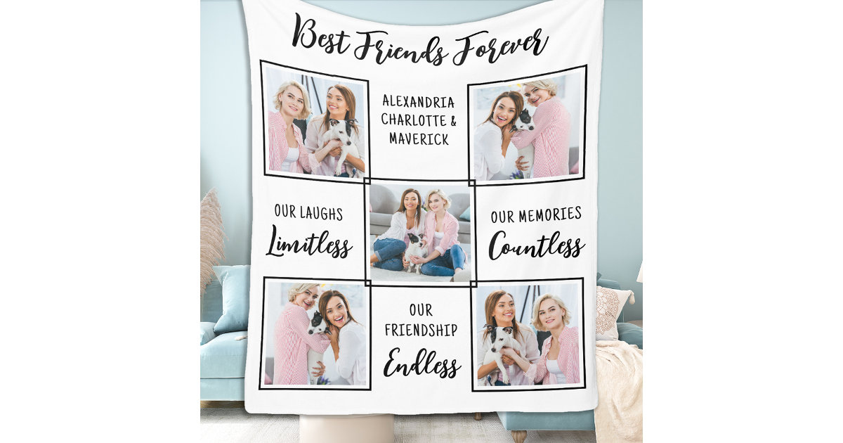 Best Friends Forever Custom 5 Photo Friendship Fleece Blanket Zazzle