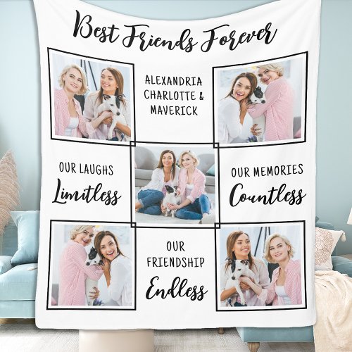 Best Friends Forever Custom 5 Photo Friendship Fleece Blanket