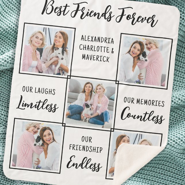 Best Friends Forever Custom 5 Photo Friendship Sherpa Blanket (Creator Uploaded)