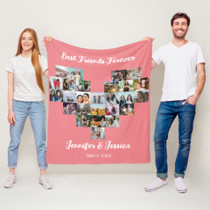 Best friends forever custom heart photo collage fleece blanket