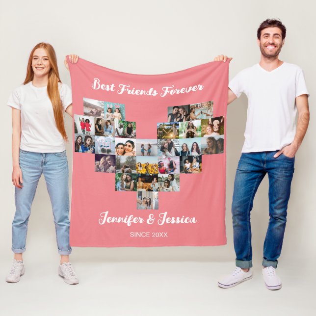Best friends forever custom heart photo collage  fleece blanket (In Situ)