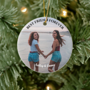 Best Friends Forever Custom Photo and Name Ceramic Ornament