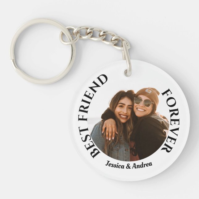 Best Friends Forever Custom Photo and Name Keychai Keychain (Front)