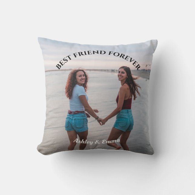 Best Friends Forever Custom Photo and Name Throw Pillow (Front)