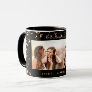 Best friends forever custom photo black gold stars mug
