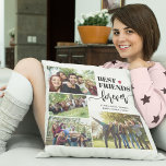 Best friends forever custom photo collage names throw pillow<br><div class="desc">Modern black and white best friends forever typography script with 4 custom photos create your own keepsake throw pillow.              Please note that the text and background colors are changeable. You can replace them with any other color after selecting CUSTOMIZE option.</div>