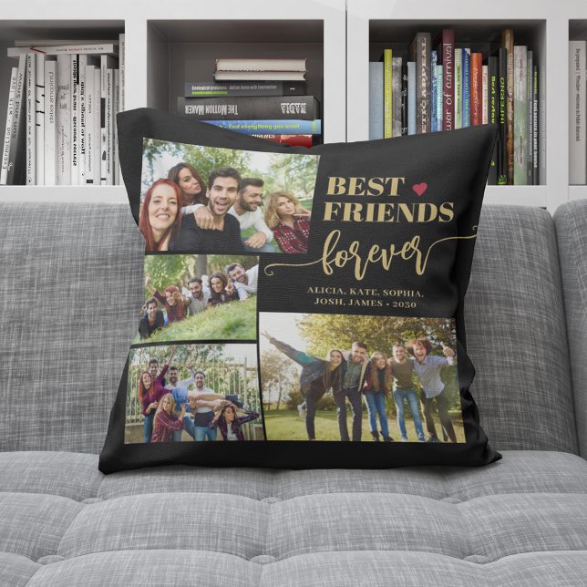 Best friends forever custom photo collage names throw pillow (Creator Uploaded)
