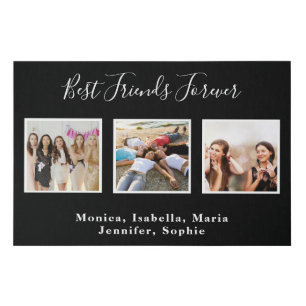 Best friends forever custom photo names black chic faux canvas print