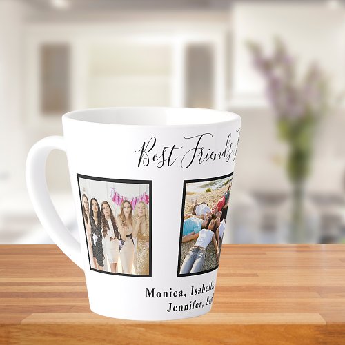 Best friends forever custom photo names white chic latte mug