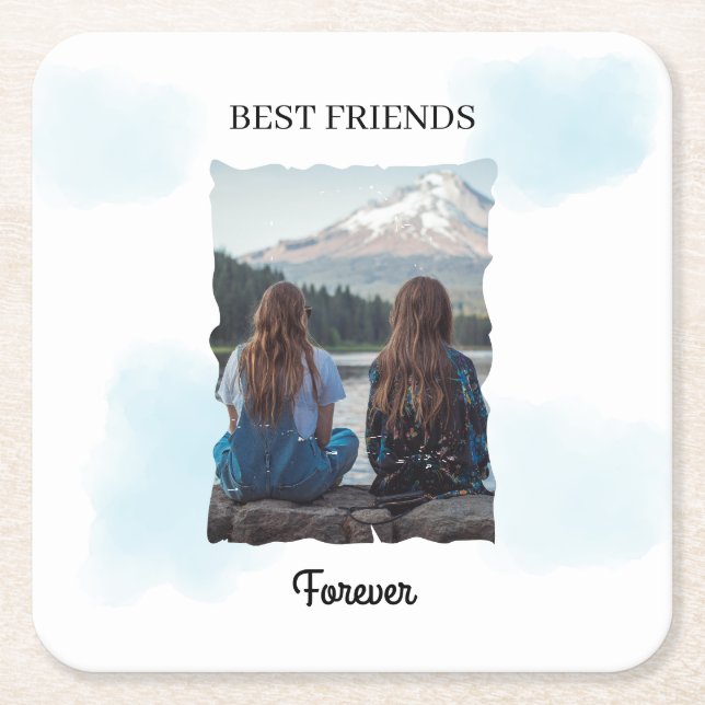 Best Friends Forever Custom Photo  Square Paper Coaster (Front)
