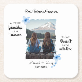 Best Friends Forever Custom Photo  Square Paper Coaster