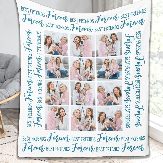 Best Friends Forever Customized 12 Photo Collage Fleece Blanket (Creator Uploaded)