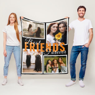 best friends forever cute 4 photos collage Black  Fleece Blanket