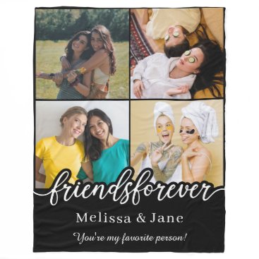 best friends forever cute 4 photos collage Black Fleece Blanket