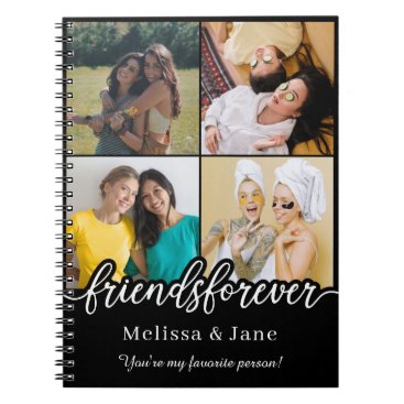 best friends forever cute 4 photos collage Black Notebook