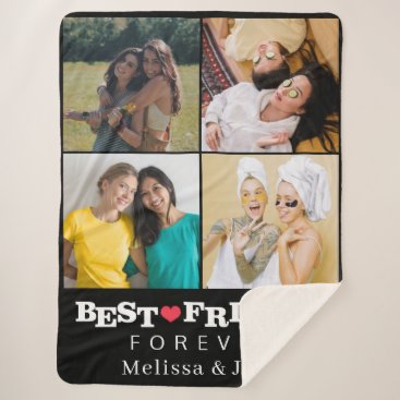 best friends forever cute 4 photos collage Black Sherpa Blanket