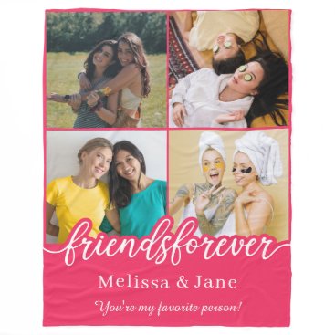 best friends forever cute 4 photos collage Pink Fleece Blanket