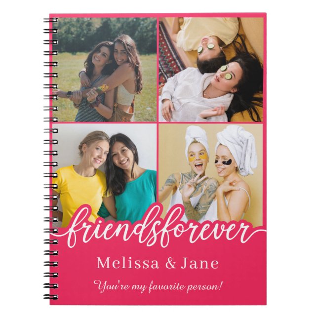 best friends forever cute 4 photos collage Pink Notebook (Front)