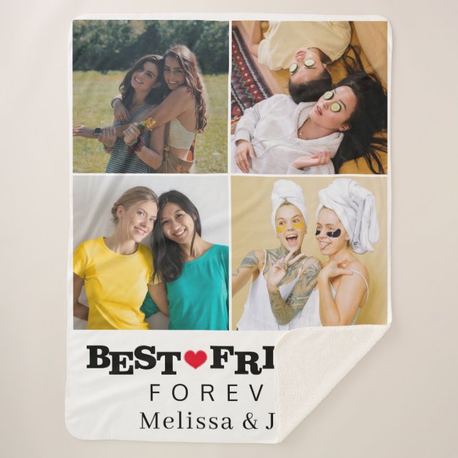 best friends forever cute 4 photos collage sherpa blanket (Front)